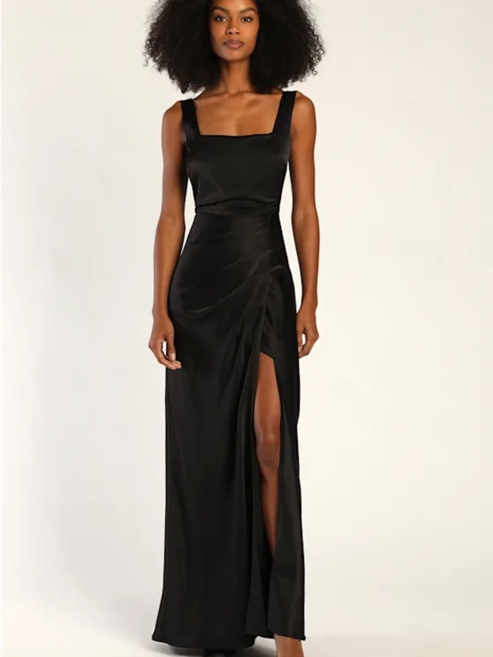 Lulus • Red Carpet Romance Black Satin Square Neck Maxi Dress